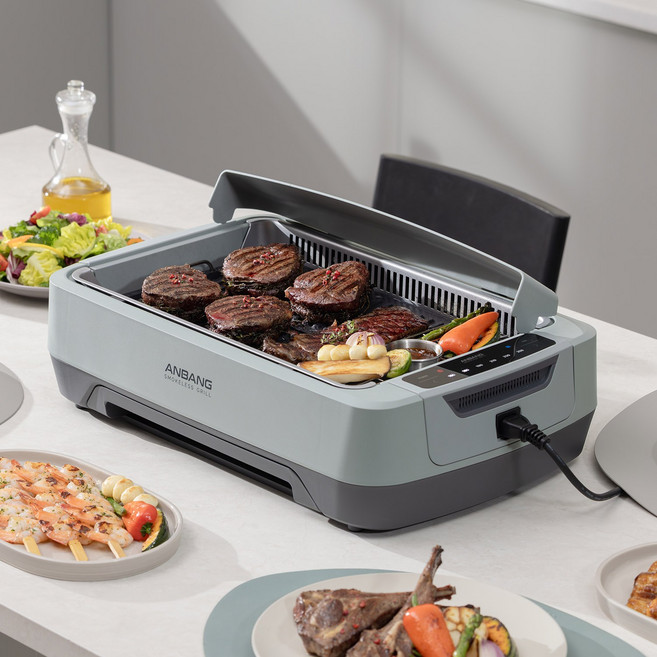 [안방그릴 맥스 2026 최신] 연기+냄새+기름잡는 하프돔 전기그릴 (보관가방+필터10개 포함) AB1201MF연기 안나는 바베큐 삼겹살 대형 그릴 시즌7, 단품