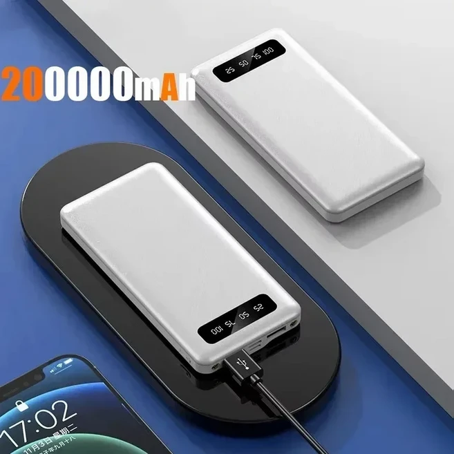 200000mAh 보조베터리 120W 초고속 충전 Xiaomi iPhone용 LED 디지털 디스플레이가 있는 대용량 외부 배터, 01 100000mAh 이상, 05 White 200000mAh