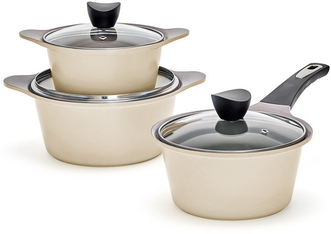 키친아트 JULIET 세라믹코팅 냄비 3종세트 냄비세트, 양수냄비16cm + 편수냄비18cm + 양수냄비20cm, 베이지, 1개