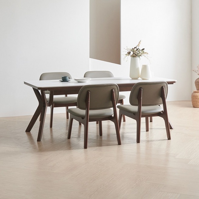 라로퍼니처 블렌드 1900 포세린 통 세라믹 패밀리 6인 낮은 식탁 세트, 식탁+의자4, 화이트