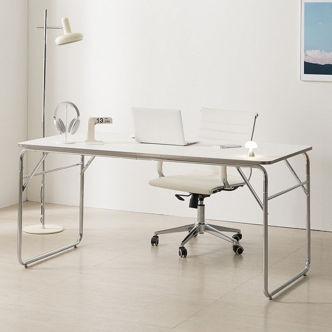 니케 크롬 모던 미드센추리 책상 테이블 1600, 화이트