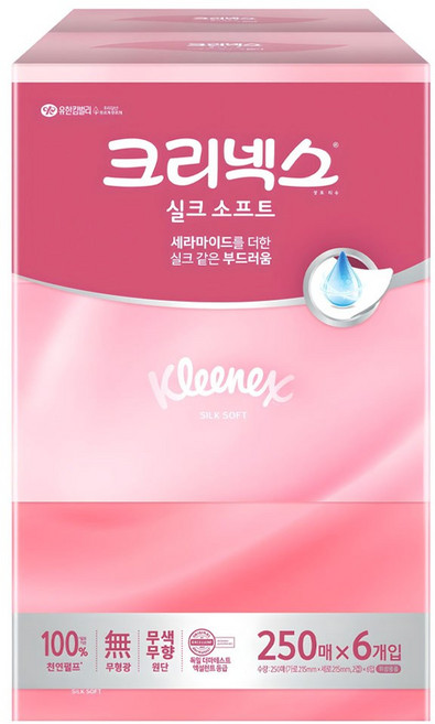 크리넥스 실크 소프트 플러스 미용티슈 2겹, 250매, 6개
