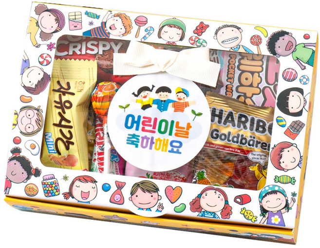 단체 과자 선물세트(중) 신학기 어린이날 행사 운동회 생일 행사 답례품 간식 꾸러미 구디백, 1개, 과자(중)노랑상자