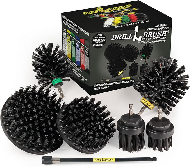 장거리 도달 연장 기능이 있는 궁극의 드릴 브러시 버라이어티 키트 - 파워 스크러버 유리 클리너 욕실 액세서리 샤워 주방 데크 그라우트 정원 조각상, 블랙, 1개