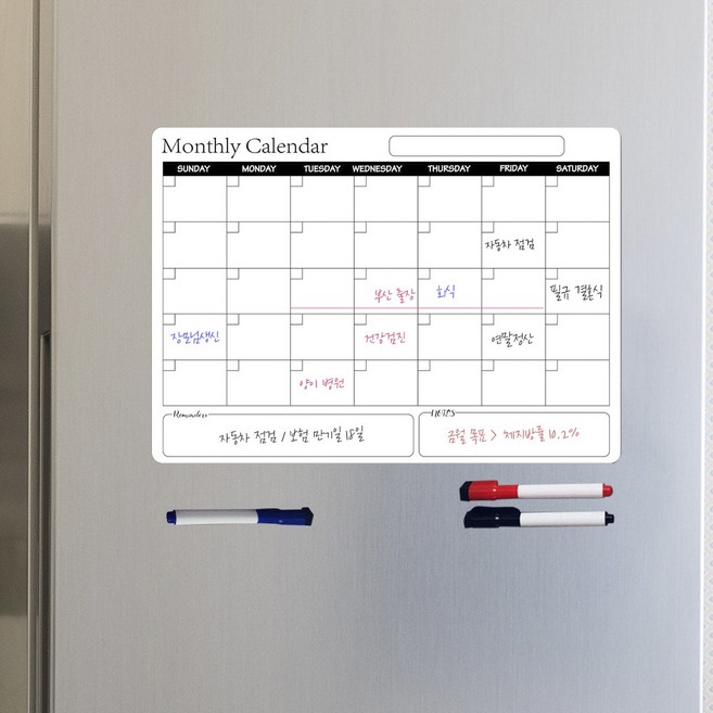 자석 메모 화이트보드 스케줄보드 벽걸이 냉장고 가정용 사무실 먼슬리 위클리 주간 월간 계획표 행사표, 먼슬리 월간계획표