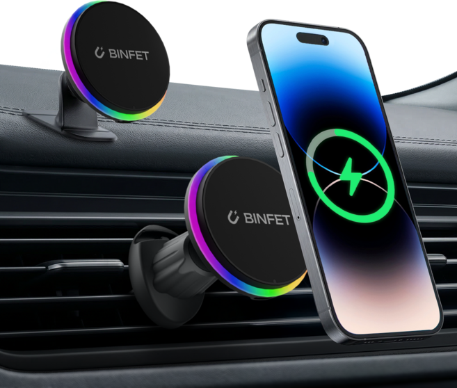 빈펫 맥세이프 차량용 핸드폰 고속 무선충전 거치대 아이폰 갤럭시, BLACK, BINFET