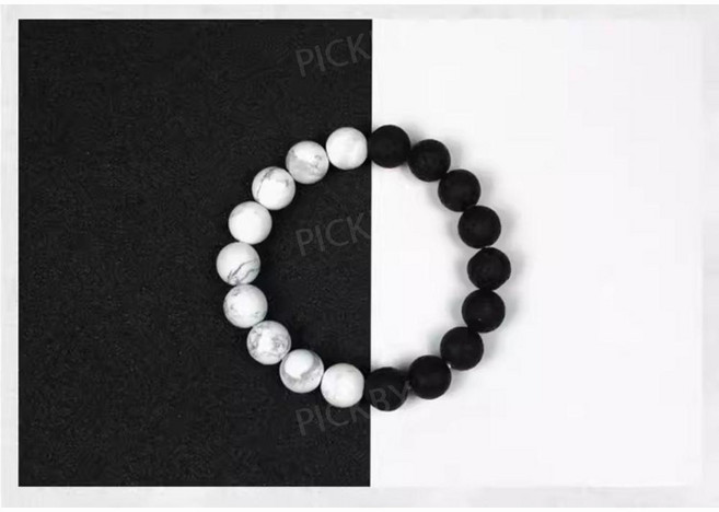 픽바이 화산석 반반팔찌 커플 팔찌 천연 선물 크리스털 염주 여자 흑해석, 화산석 팔찌 12mm 남성용