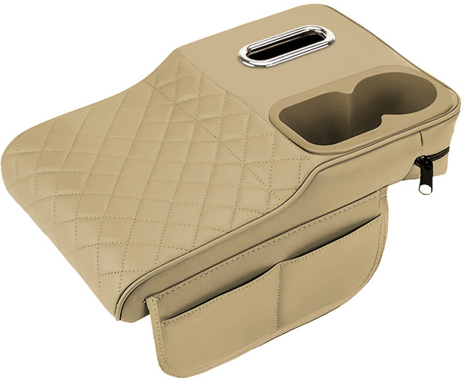차빛 자동차 콘솔쿠션 팔걸이 수납함 티슈케이스 컵홀더, 1개, 샌드스톤베이지