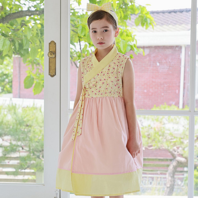 하랑한복 노랑뎅이 여아 민소매 생활 한복 어린이 데일리 거들치마 키즈 원피스