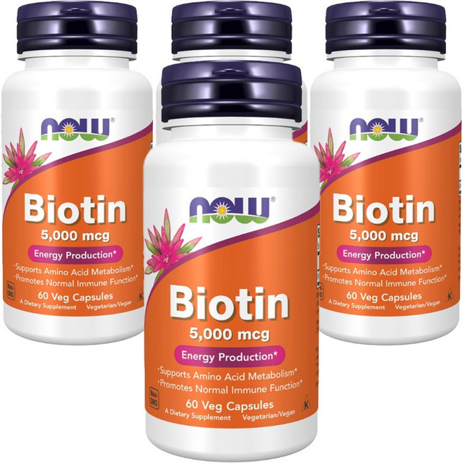 NOW Foods 生物素素食膠囊 5000mcg, 60顆, 4罐
