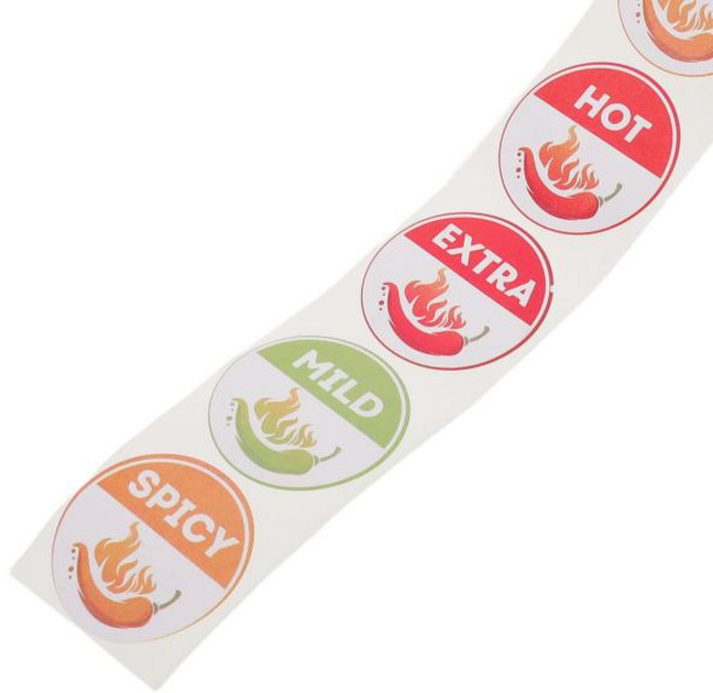 5롤 4단계 매운맛 경고 스티커 빨간 고추 디자인 핫소스 병 양념병 칩 포장용