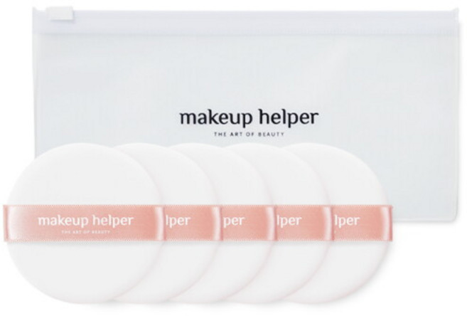 [메이크업헬퍼] 아트 팩트 파우더 퍼프 5개입(파우치포장), 화이트, 1세트