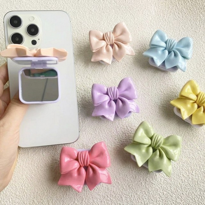 쁘띠마켓 리본 미러 거울 파스텔 에폭시 레진 스마트톡 핑거톡 핸드폰 휴대폰 스마트폰 거치대, 1개, 민트 그린