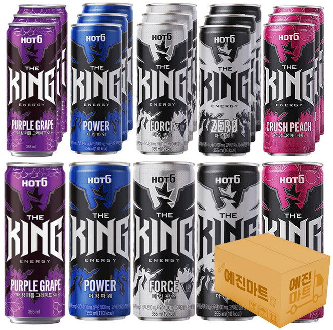 [예진마트] 핫식스 더킹 에너지드링크 355ml x 20캔 혼합 제로 파워 포스 퍼플그레이프 크러쉬피치, 1세트, 제로4+파워4+포스4+퍼플그레이프4+크러쉬피치4
