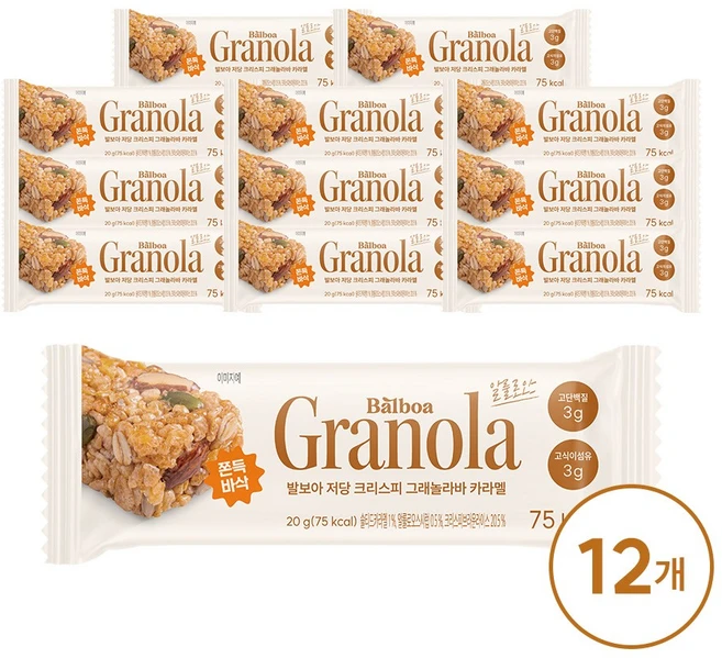 발보아 저당 그래놀라바 크리스피 카라멜, 12개, 20g - 쿠팡