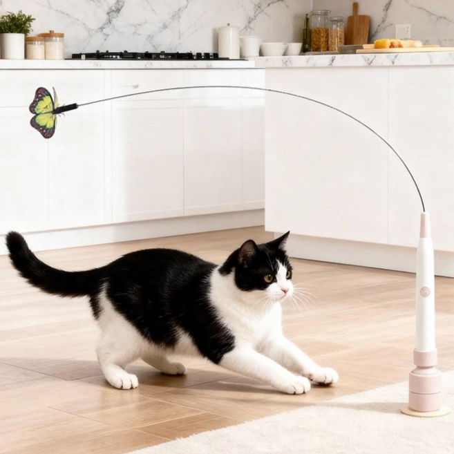 윈티크 애완용 날개짓 전동 버터플라이 캣템 장난감 혼자놀기 자석 치닝디닝, 1개, 화이트