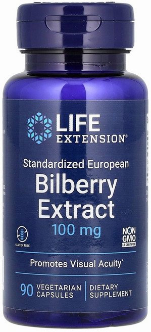 Life Extension 라이프익스텐션 스탠다드 유럽 빌베리 추출물 100mg 베지터블 캡슐 90정 보충제, 1개