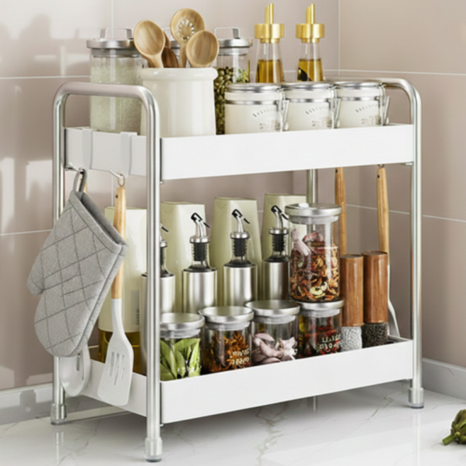 티모아리스 모던 철제 조미료 주방 선반, 1개, 화이트