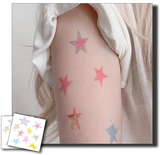 INKARTLINK 15일 지속 타투 스티커 별 펜타곤 2매 세트 귀여워. 세련된 일시적인 바디 스티커 일시적인 타투 스티커 파티용 행사에 최적