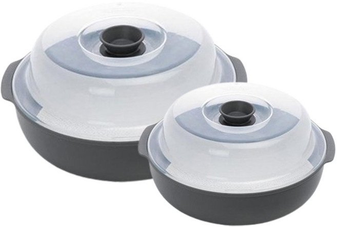 레몬글라스 국내생산 만능 전자레인지 찜기 라면 끓이기 양수형 1+1 중+소 세트 1200ml + 550ml, 1개, 그레이