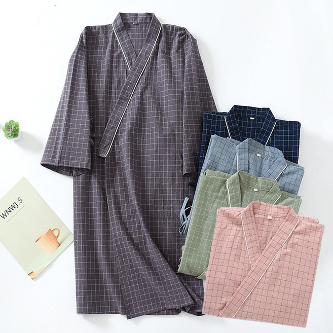 로리돌스 체크 커플 유카타 홈웨어. 로브 가운 커플잠옷 남성 여성 파자마세트