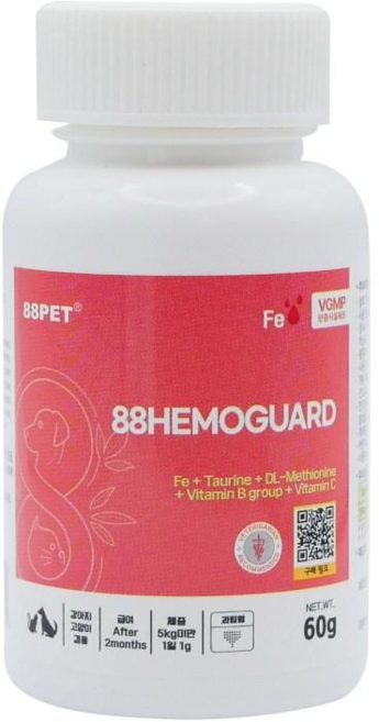 88펫 88헤모가드 강아지 고양이 철분제 빈혈 헤모글로빈 임신 수유, 60g, 유리너리+피부/피모, 1개