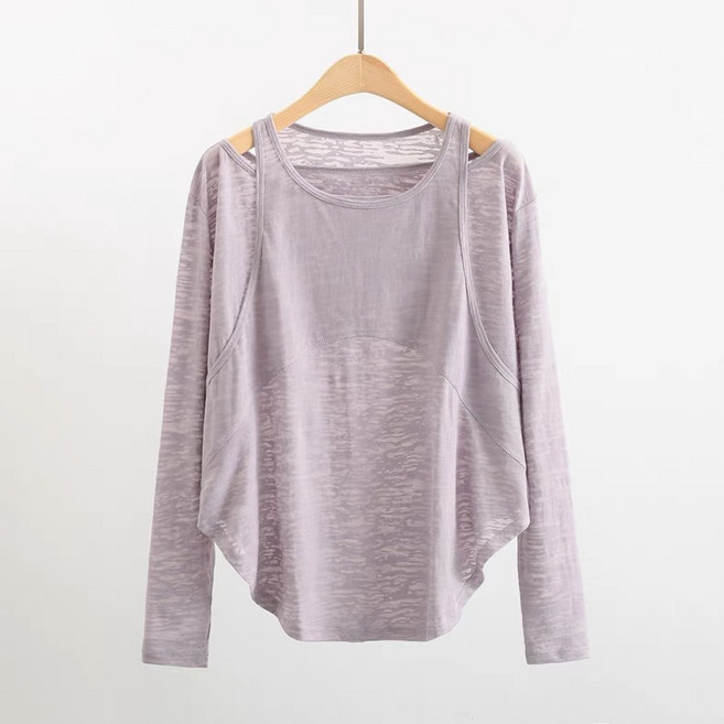 秋季瑜伽長袖罩衫女薄款透氣露肩運動長袖寬鬆時尚舞蹈健身衣