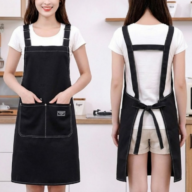 디노꾼 길이조절 3중 두꺼운 캔버스 앞치마, 1개, 블랙