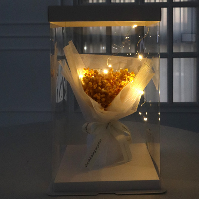 이벤트용 위드유 안개 생화 프리저브드 조명꽃다발 투명선물박스 5Color, 위드유옐로우