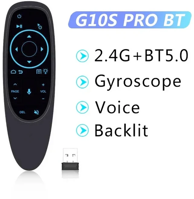 블루투스 원격 제어 리모컨 TV 스틱 스마트폰 휴대폰 리모컨 G10S 범용 음성 자이로스코프 에어 마우스 무선 백라이트 IR 안드로이드 2.4G, 3) G10S  PRO BT, 한개옵션1