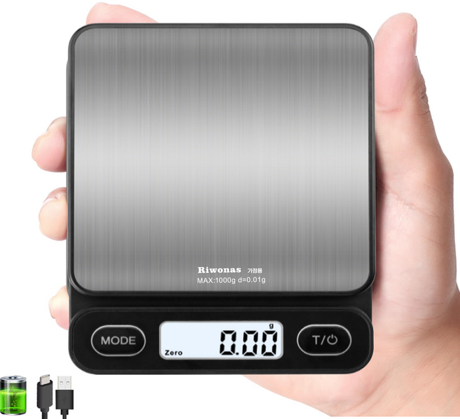Riwonas 초미니 정밀 전자저울 1kg/0.01g 충전식 가정용 계량전자저울 주방저울, 1세트, MC-K1