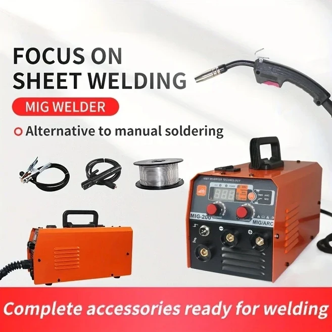 220V 2 IN 1 MIG200 전문가용 얇은 판재 전기 인버터 DC 용접기 무가스 및 ARC MMA 장비, 02 Set 2