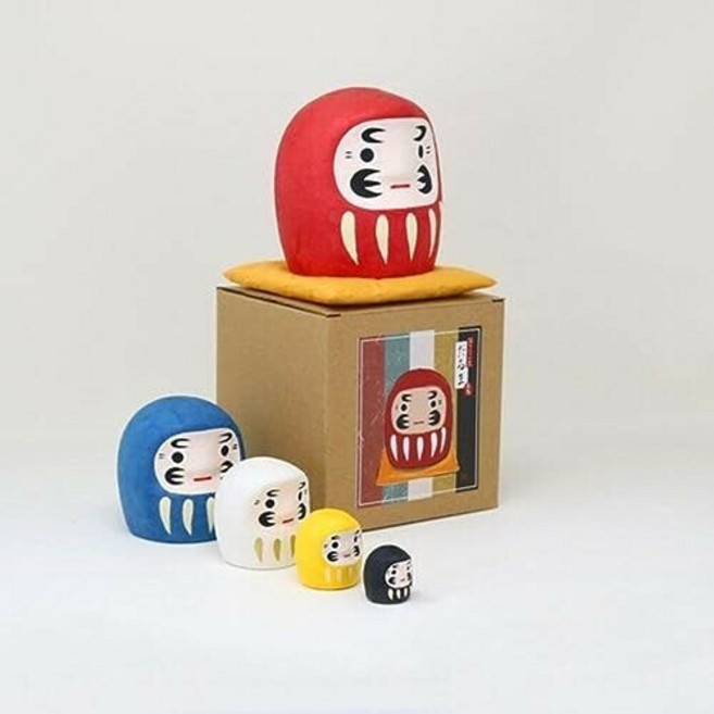 日本吉祥物俄羅斯娃娃擺飾 手工和紙紙製 招財貓達摩鯉魚熊貓造型 好運禮物, 彩色達摩（現貨）
