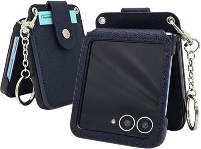 천연소가죽 지갑 다이어리 케이스 네이비 갤럭시Z 플립7