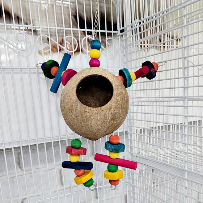 앵무새 코코넛 은신처 새둥지 장난감 애완조 스트레스해소 토이 새용품 L0200, 1개, 믹스