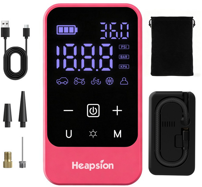 7200mAh 휴대용 무선 차량용 에어펌프 타이어 공기압 주입기 다용도, 핑크, 1개