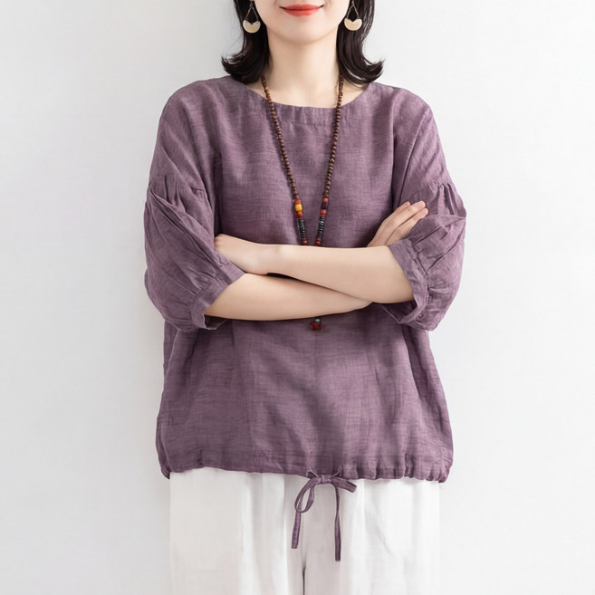 엘바리스 중년 여성 루즈핏 데일리 라운드넥 가오리핏 7부소매 티셔츠