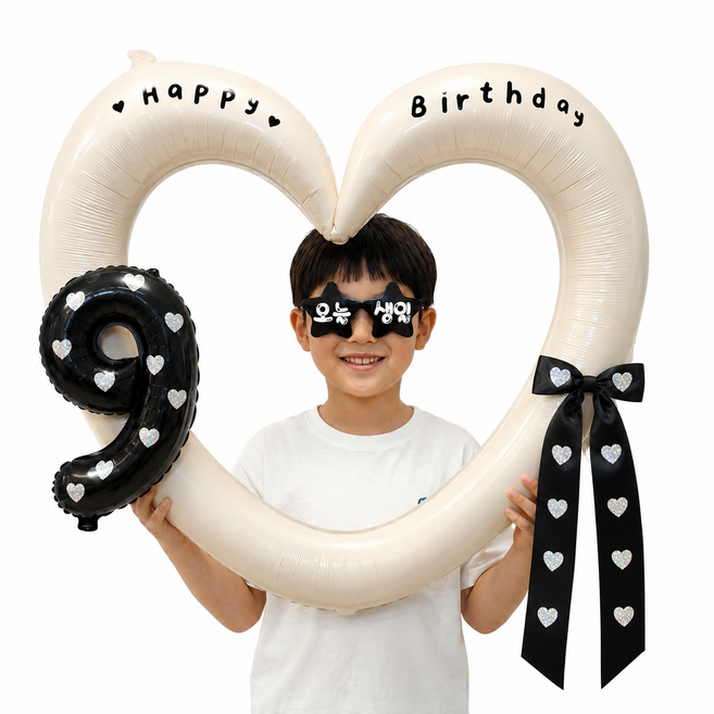 블루디 생일 파티용품 하트 풍선 프레임 숫자 장식, 1개, 9 크림하트풍선