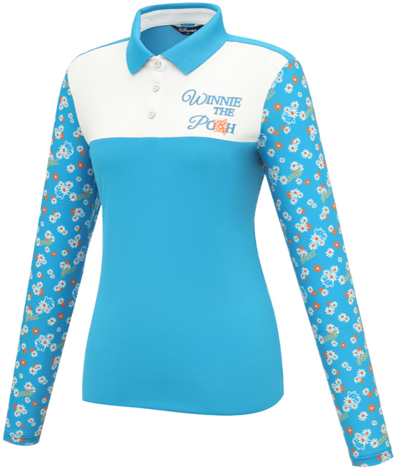 디즈니골프 여름 여성 편안한 배색 플라워패턴 슬리브 긴팔 카라 티셔츠 (2 colors)