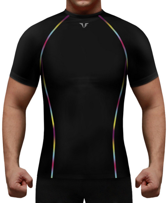 테이크파이브 남자 기능성 머슬핏 반팔 스포츠이너웨어 블랙 레인보우