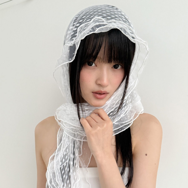 HALOPICK 여성 도트 레이스 시스루 스카프 여리여리 간절기 롱 머플러 데일리 포인트 숄