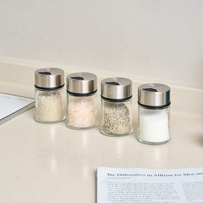 [모던하우스 인천점] 양조절이 쉬운 스텐 뚜껑 미니 유리 양념병 70ml 4P세트 -[KC0725022], 양념병4, 1세트