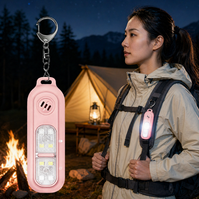 Keebright [특가] SOS 야간 안전 경보기 USB-C 충전 / 130dB 호신용 LED 경광등 캠핑 등산 낚시 차박 필수템, 핑크색, 1개