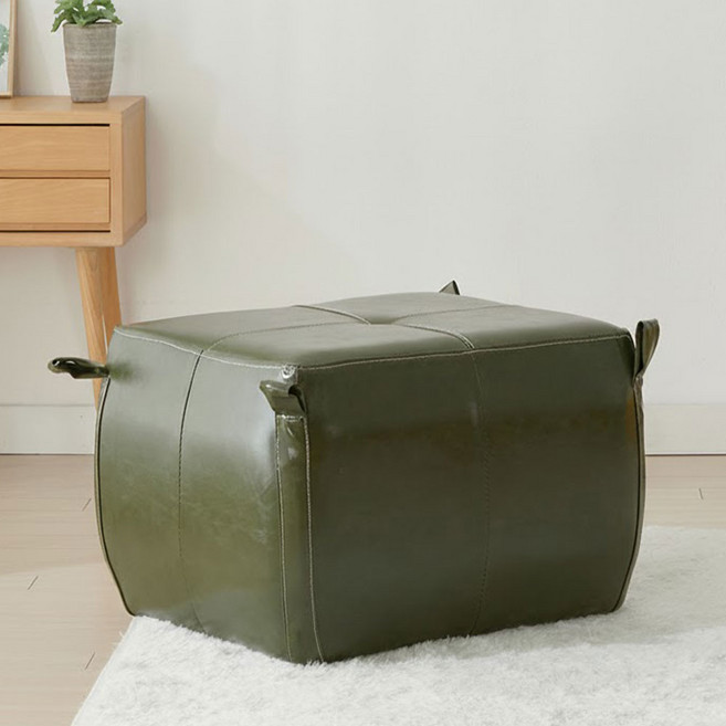 플로바움 로사 가죽 보조 스툴 손잡이스툴 발받침 직사각스툴 풋스툴, 카키(SC852)