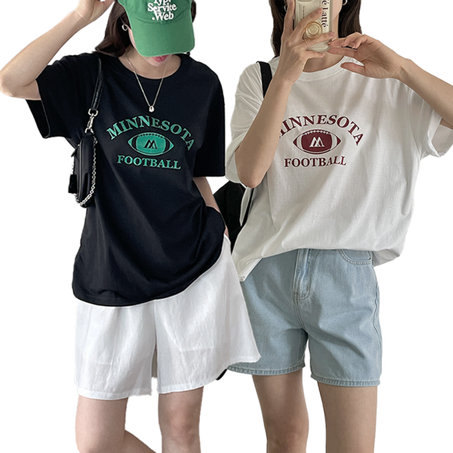 하바우 여성 MINNESOTA 프린팅 루즈핏 순면 반팔 티셔츠 2P