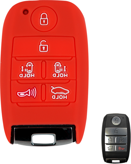 바이어블 기아 6버튼 올 뉴카니발 스마트 키 실리콘 케이스, 레드, VA-S03
