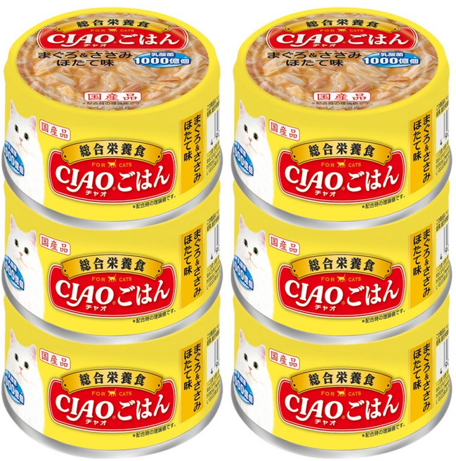 이나바 챠오 주식캔 참치&닭가슴살&가리비, 닭+참치, 85g, 6개
