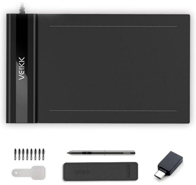 VEIKK태블릿 그리기VEIK S640 디지털 그래픽 태블릿 6x4인치 초박형 휴대용 OSU OSU용 배터리 없는 스타일러스 게임 및 교육 온라인 클래스 Windows Mac, 1개