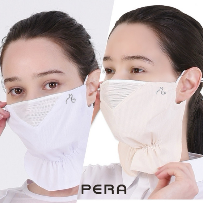 빅토리아 [2장묶음] 에어 메쉬 안면 마스크 골프 등산 라운딩 산책 자외선 차단, 화이트/아이보리