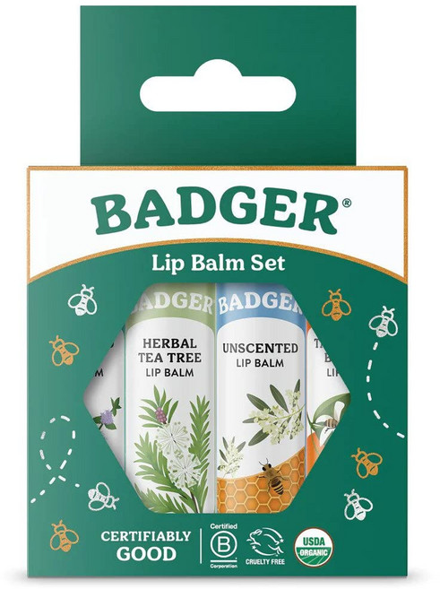 BADGER 經典護唇膏 4款組, 高地薄荷+茶樹+無香+柑橘, 16.8g, 1組